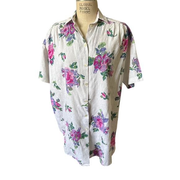 Vintage Laura Ashley Oversized Floral Buttondown Shirt Size Large - Picture 1 of 6